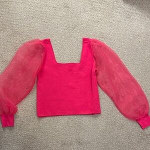 House of Harlow 1960 Vibrant Pink Sheer Sleeve Blouse